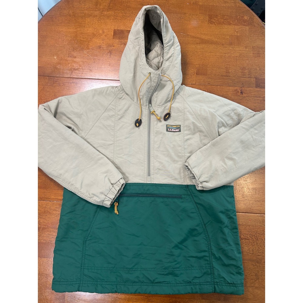 LL Bean Anorak Jacket Women M Green Tan Mountain Classic Insulated 503930